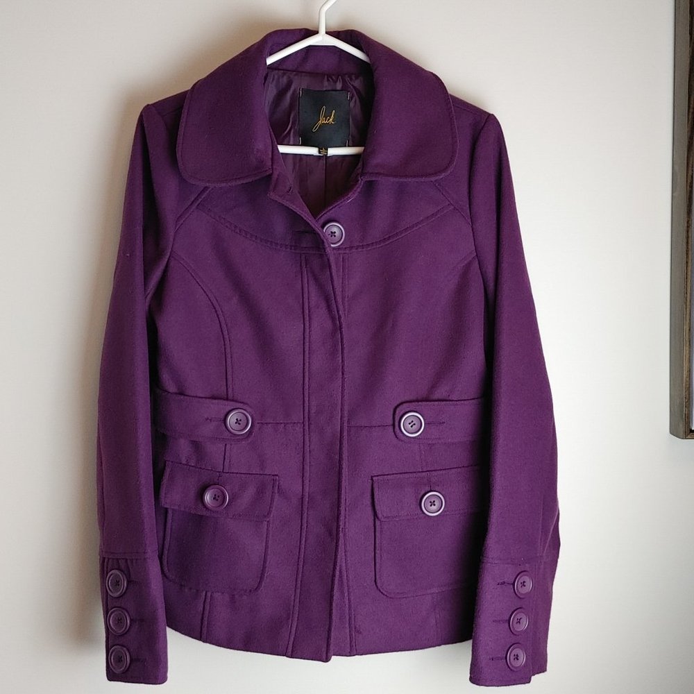 Vtg JACK Women's Winter Coat Sz L Purple Many Features Stylish Hip Length